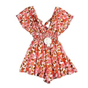 Kiss the Sky NWT Urban Outfitters Women's Pink/White/Brown Floral Romper Size XS